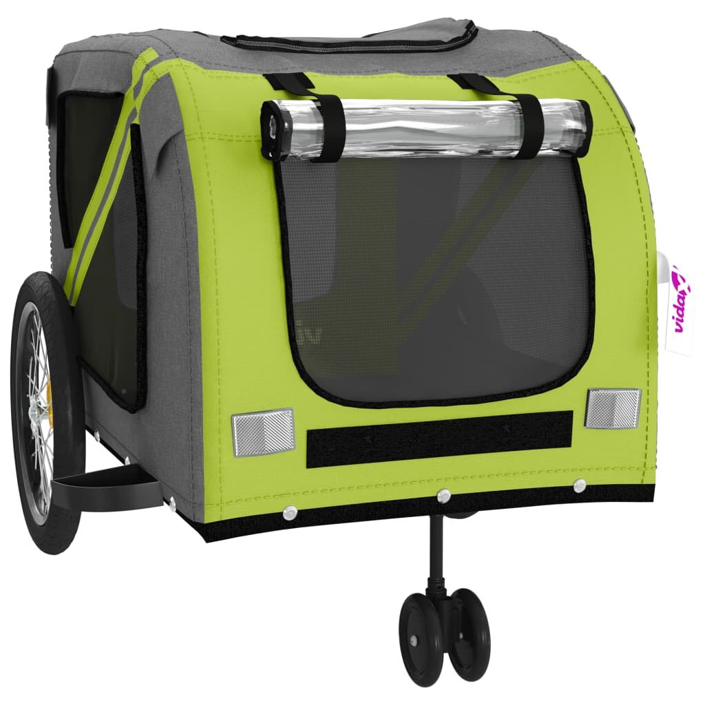 Vidaxl Remolque De Bicicleta Mascotas Hierro Tela Oxford Verde Gris_4