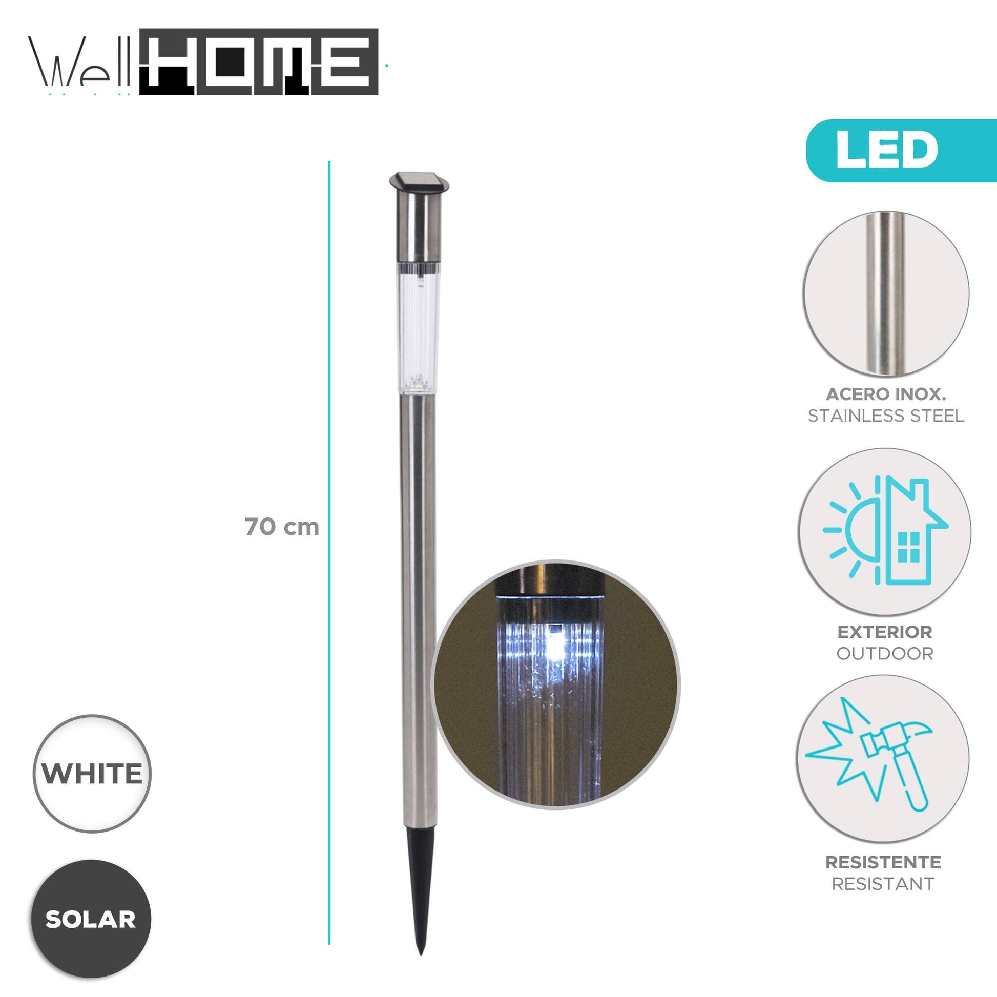 Well Home Luz Solar Acero Inoxidable