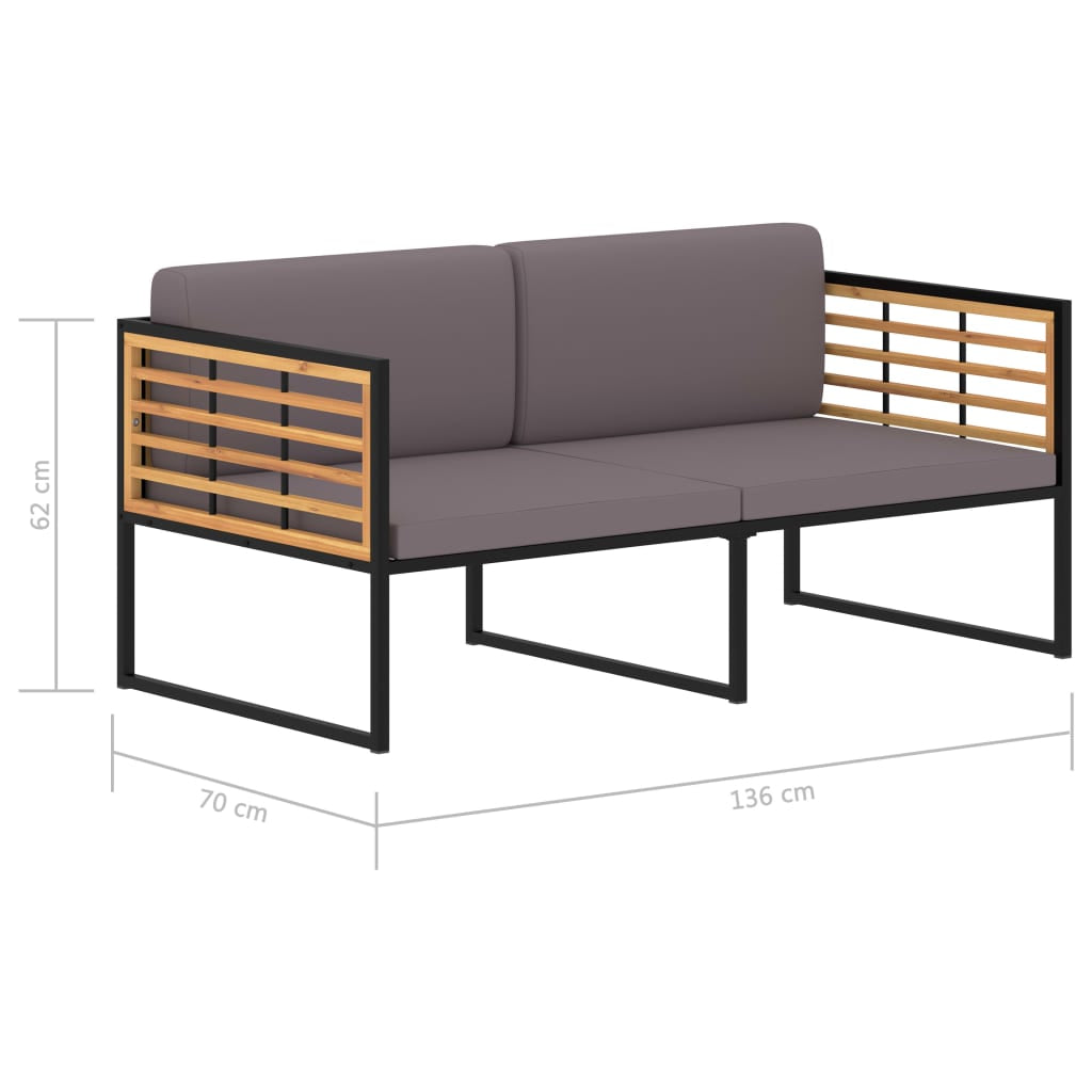 Vidaxl Banco De Jardín Cojines Madera Maciza Acacia Gris Oscuro 136 Cm_2