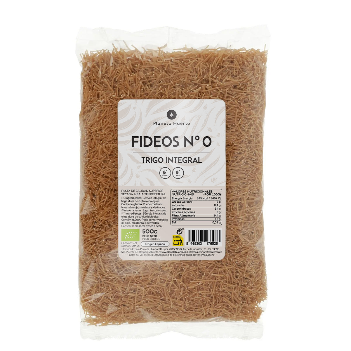 Fideos nº0 de trigo integral ECO Planeta Huerto 500gr