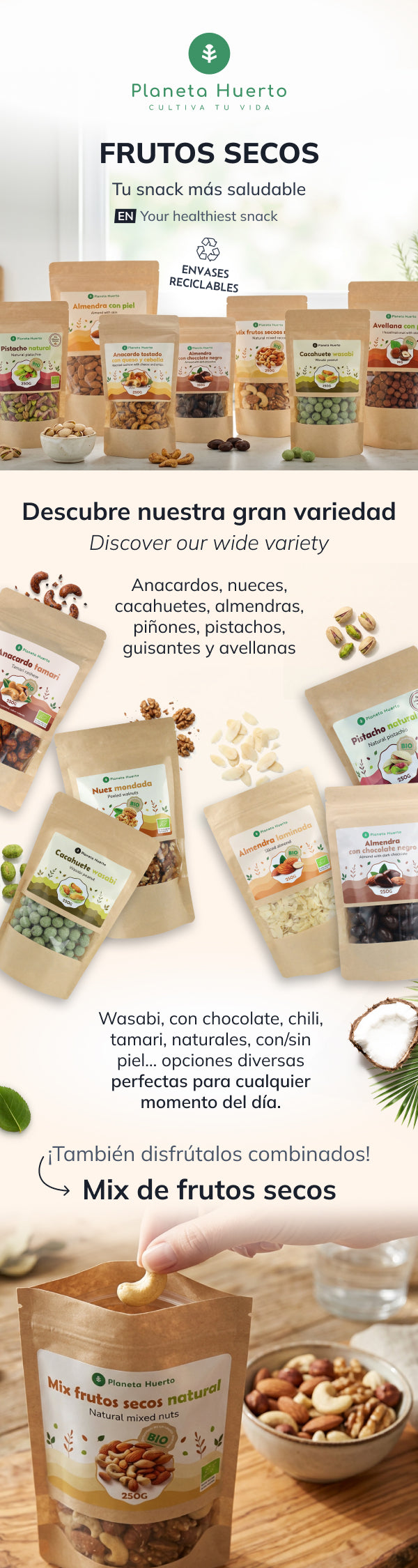 Almendra natural con piel ECO Planeta Huerto 250 g
