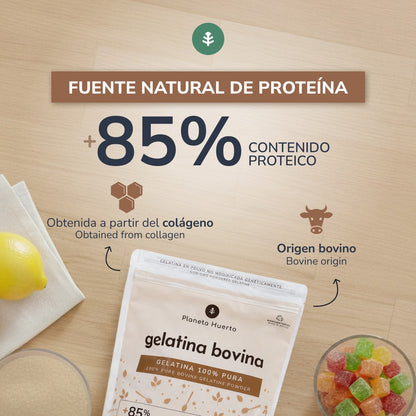 Gelatina Bovina neutra en polvo fuente de colágeno Planeta Huerto 1 Kg