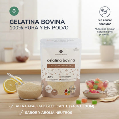 Gelatina Bovina neutra en polvo fuente de colágeno Planeta Huerto 1 Kg