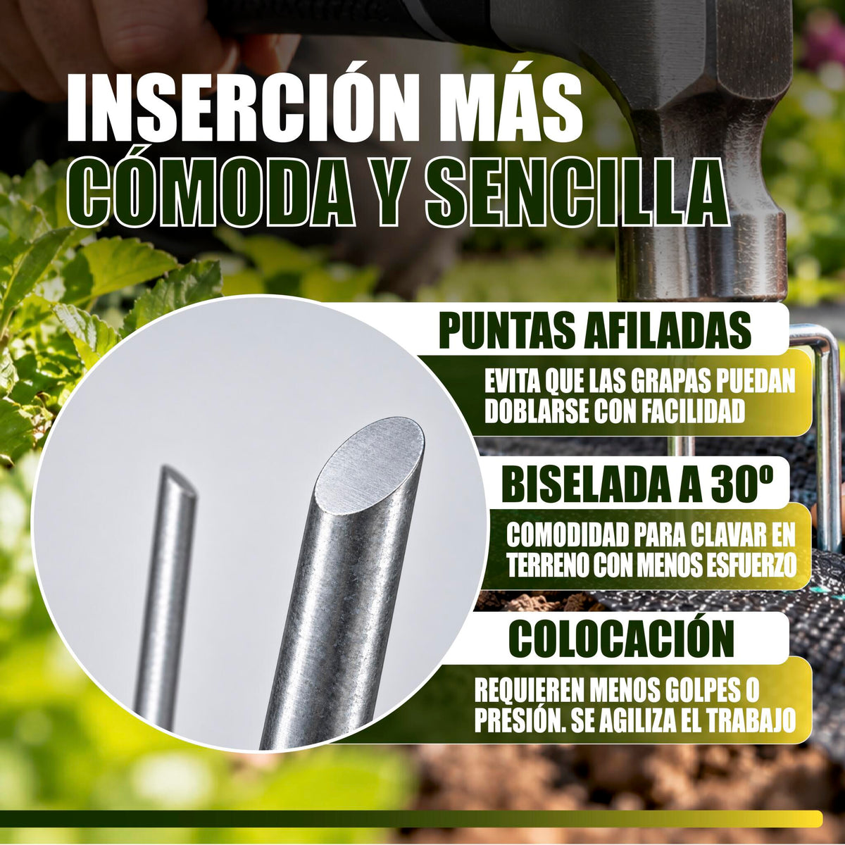 GREEN GOF 500 Grapas Para Malla Antihierba, Cesped Artificial Y Jardin. Acero Galvanizado, 15x4cm, Ø3mm._3