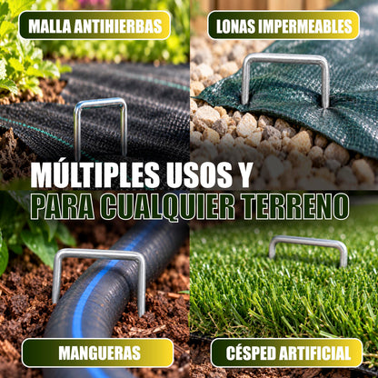 GREEN GOF 500 Grapas Para Malla Antihierba, Cesped Artificial Y Jardin. Acero Galvanizado, 15x4cm, Ø3mm._4