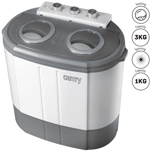 Mini Lavadora Centrifugadora Portátil, 3kg Lavado, 2 Compartimentos, Programa Lavado 15m Camry Cr 8052, Blanco/gris_0