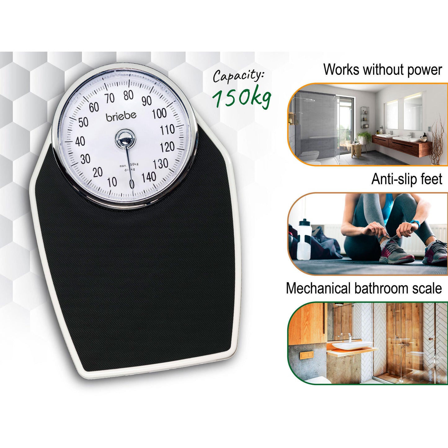 Báscula Analógica De Baño, Precisión, Mecánica, Medición Hasta 150 Kg, Sin Pilas, Fácil Uso, Briebe, Sc1122, Blanco/gris_4