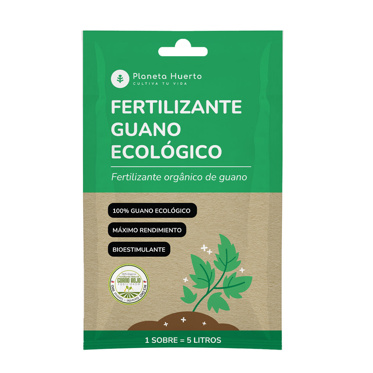 Pack Fertilizante Guano Eco soluble Planeta Huerto 5 uds para 25 L