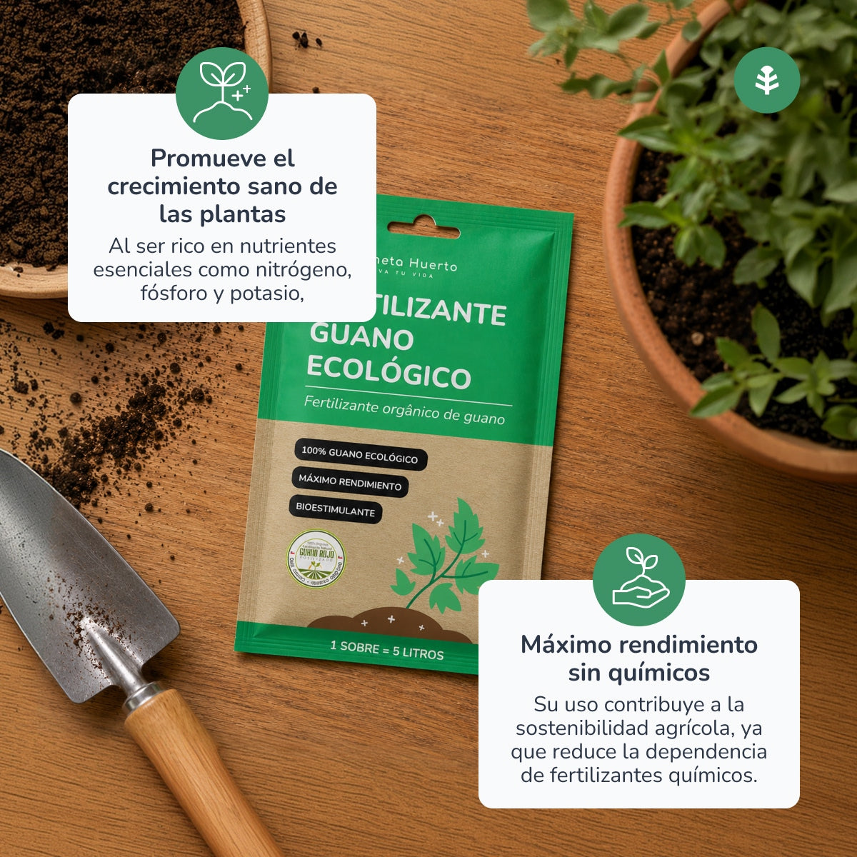 Pack Fertilizante Guano Eco soluble Planeta Huerto 5 uds para 25 L