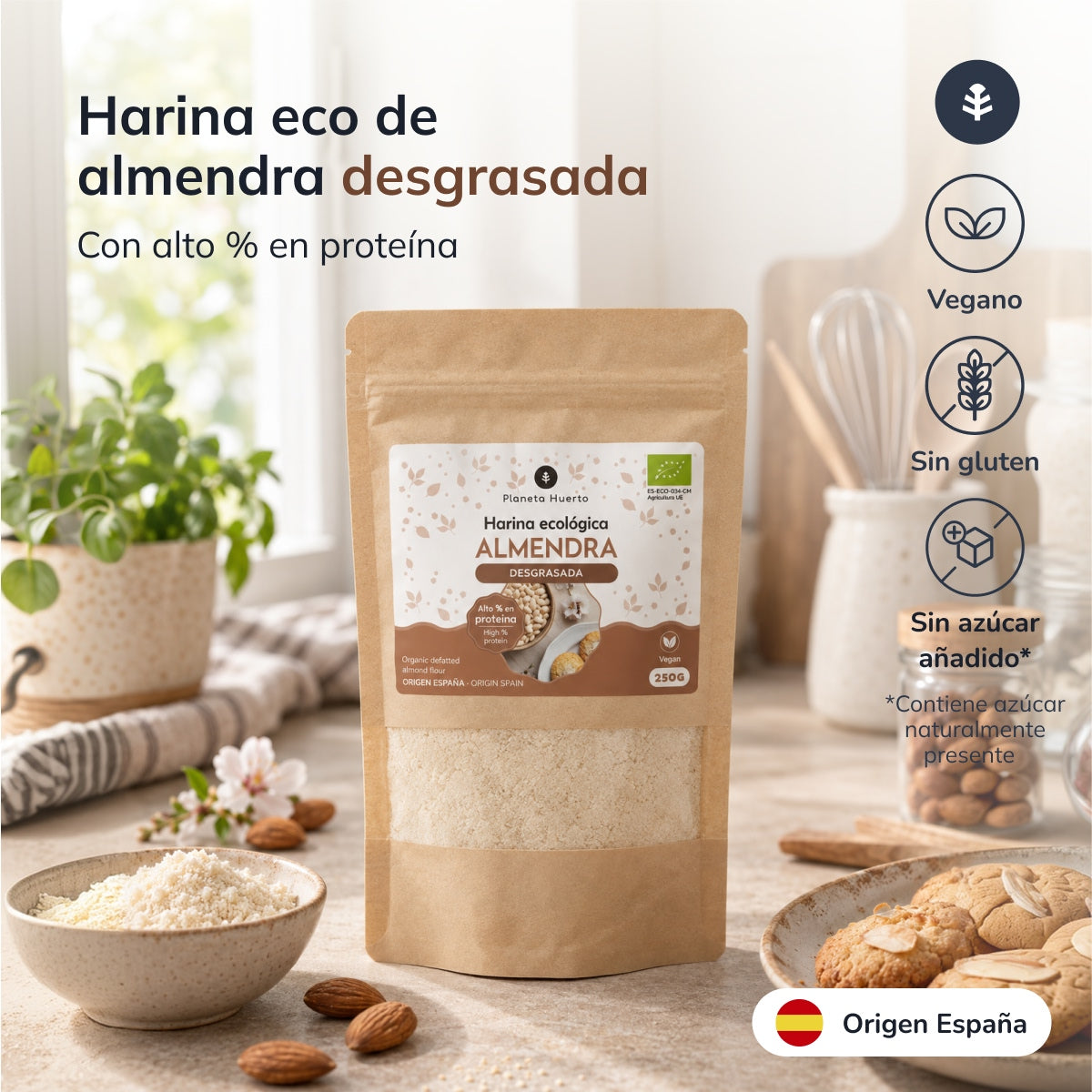 Harina desgrasada de almendra ECO Planeta Huerto 250 g