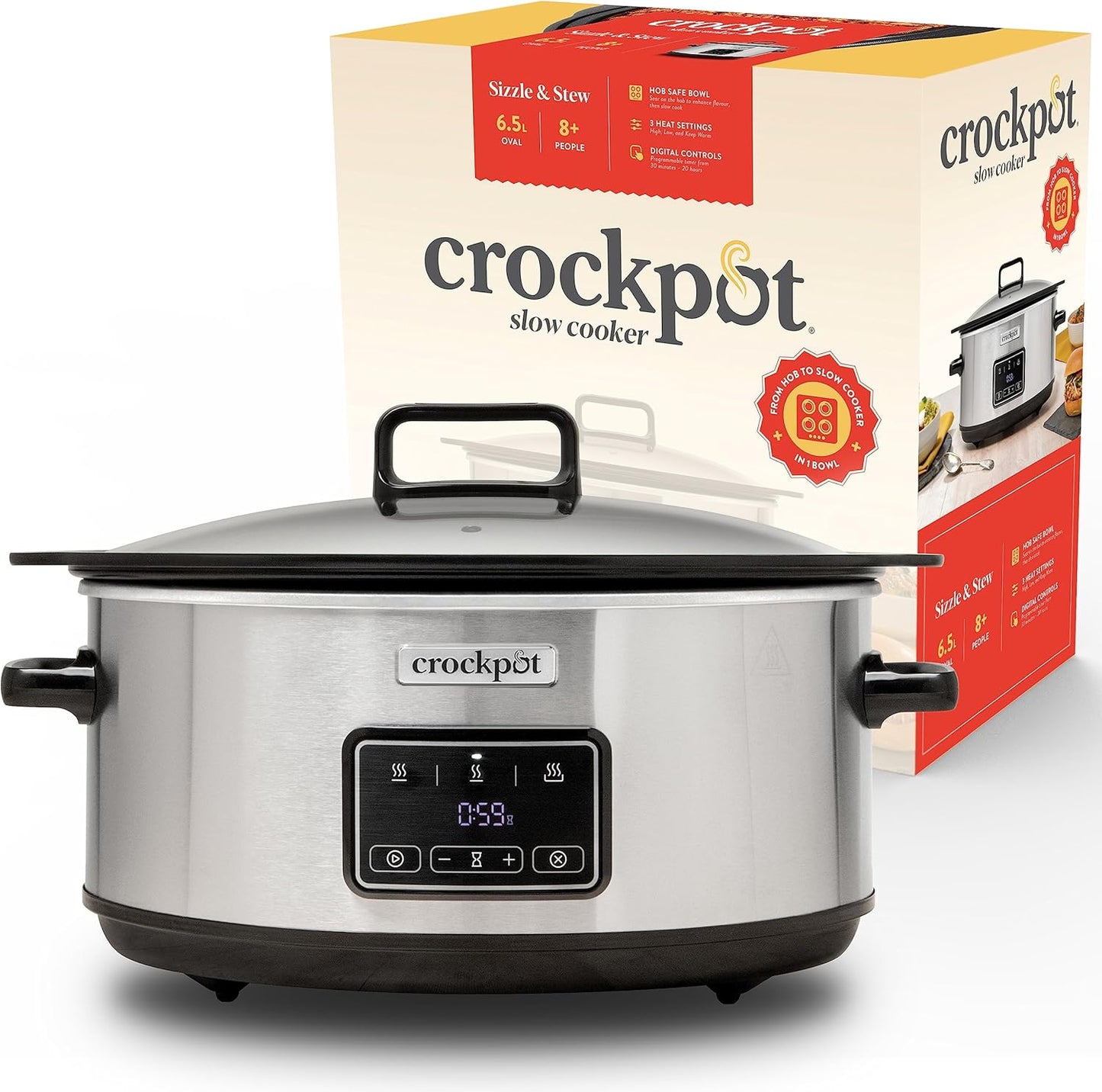 Crockpot Olla digital de cocción lenta digital Sizzle & Stew 6.5 L CSC112X (Reacondicionado)