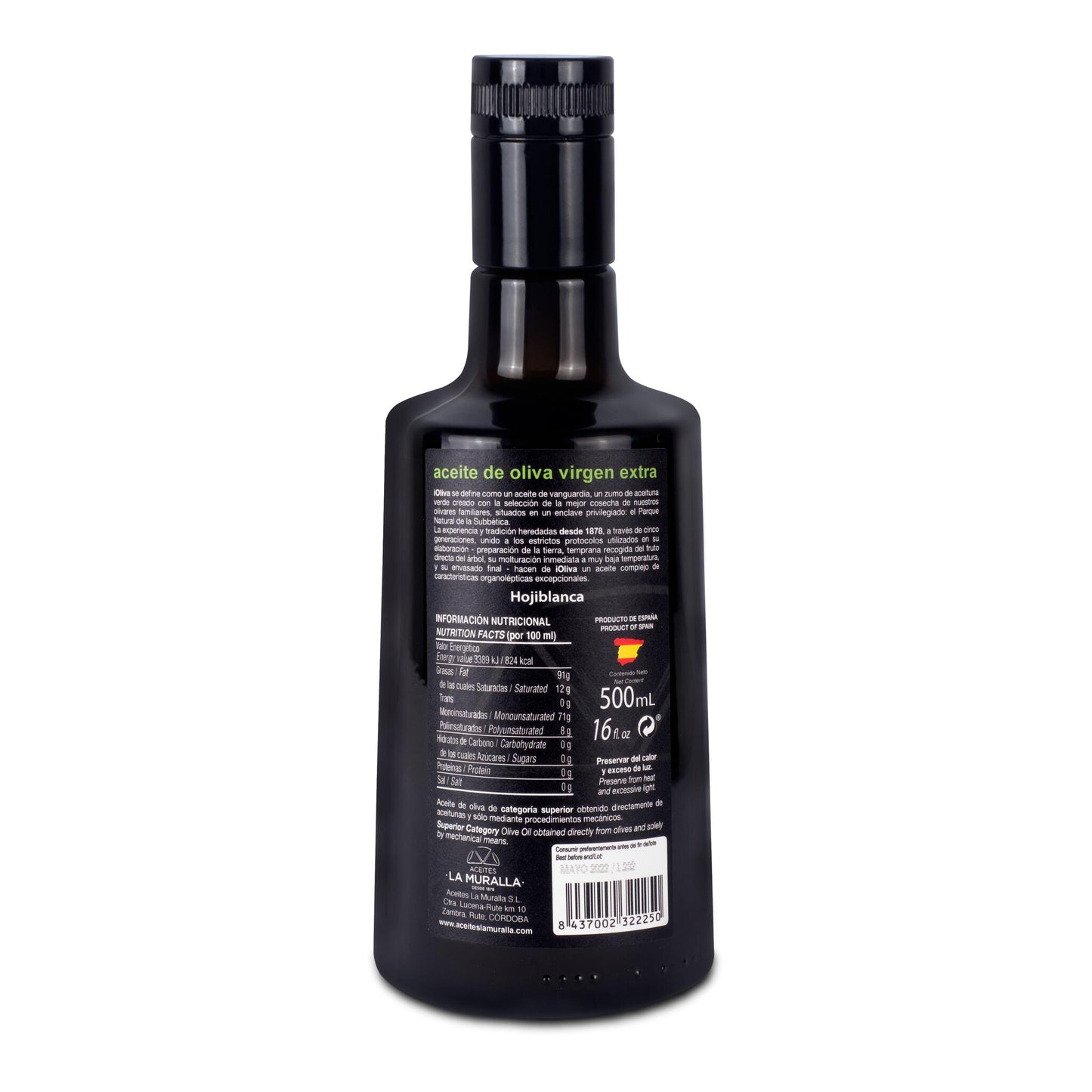 iOliva | Aceite De Oliva Virgen Extra |  Variedad Hojiblanca | Selección Especial Finca Familiar |  Botella 500 mL_1