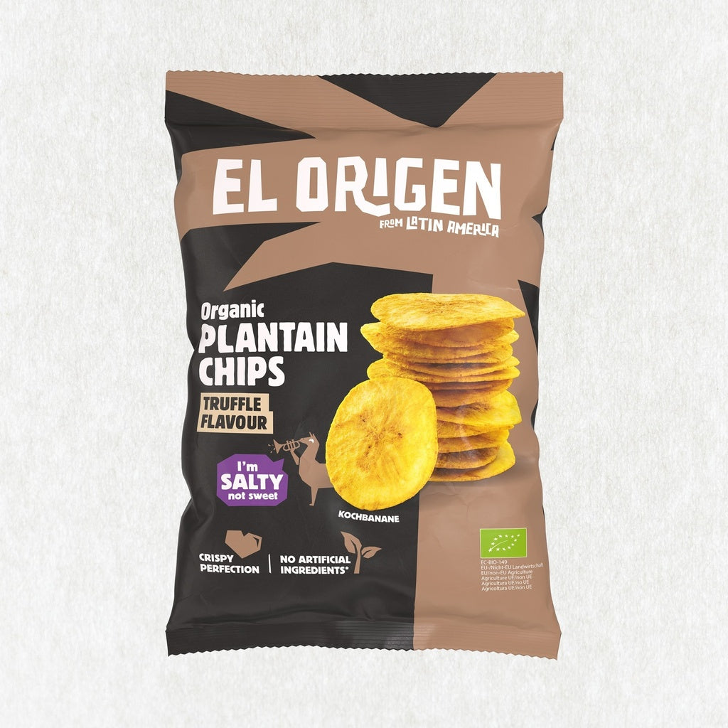 Chips ecológicos de plátano verde sabor trufa El Origen 80 g
