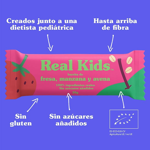 Barrita de Fresa y Manzana para niños Real Kids 30 g