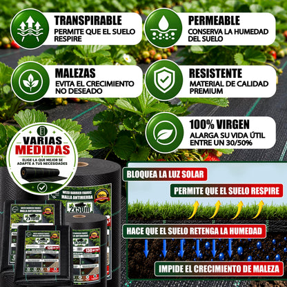 GREEN GOF Malla Antihierbas Premium 2x50m, 130g/m² - Ultra Resistente. Alta Estabilización Uv, Permeable Y Transpirable._2