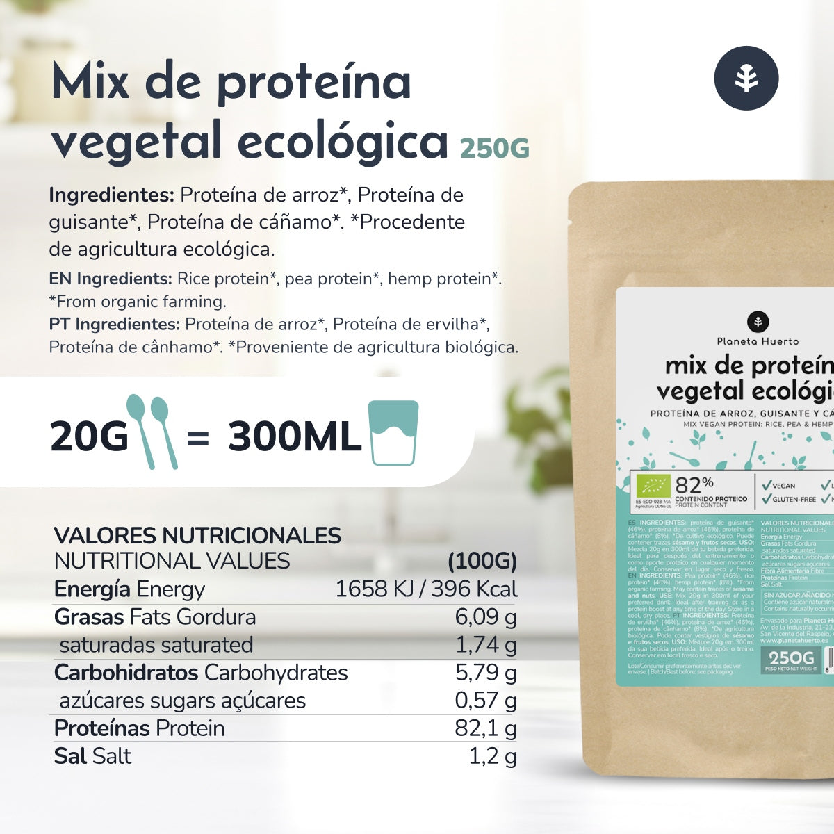 Mix proteina vegana deportistas Planeta Huerto 250 g