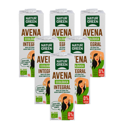 Pack 6 uds Bebida de Avena Integral 0% Azúcares Bio NaturGreen 1 L