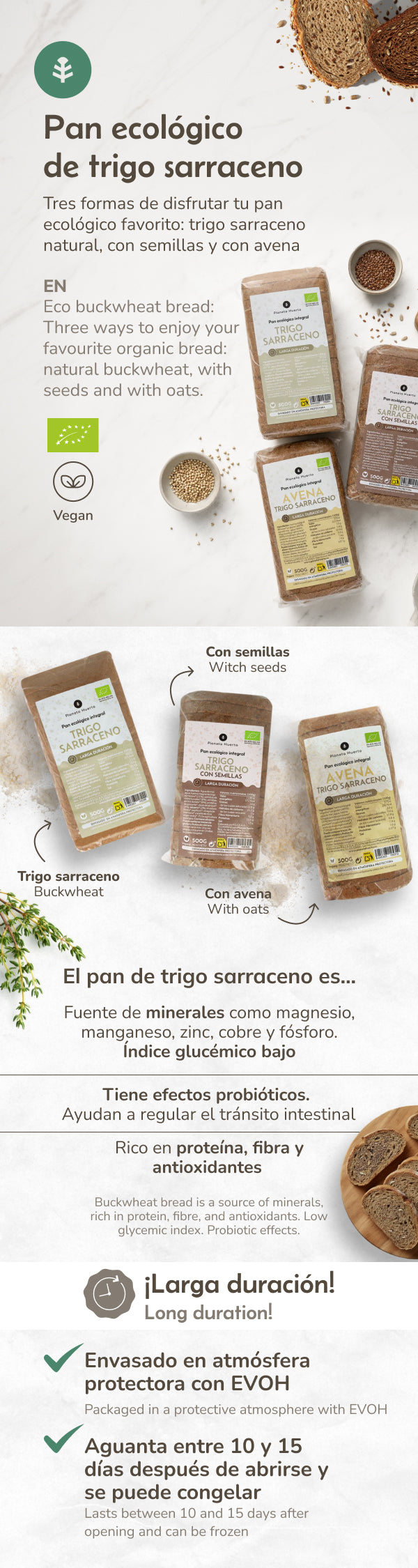 Pan integral de trigo sarraceno ECO Planeta Huerto 500 g