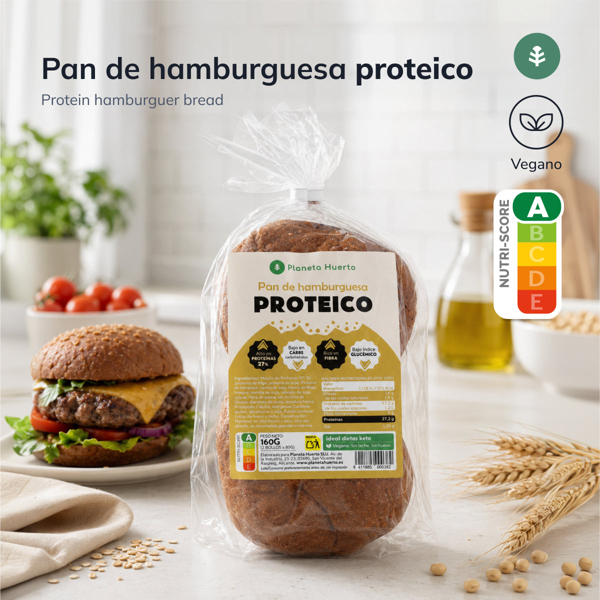 Pan de hamburguesa proteico Planeta Huerto, 2 x 80 gr