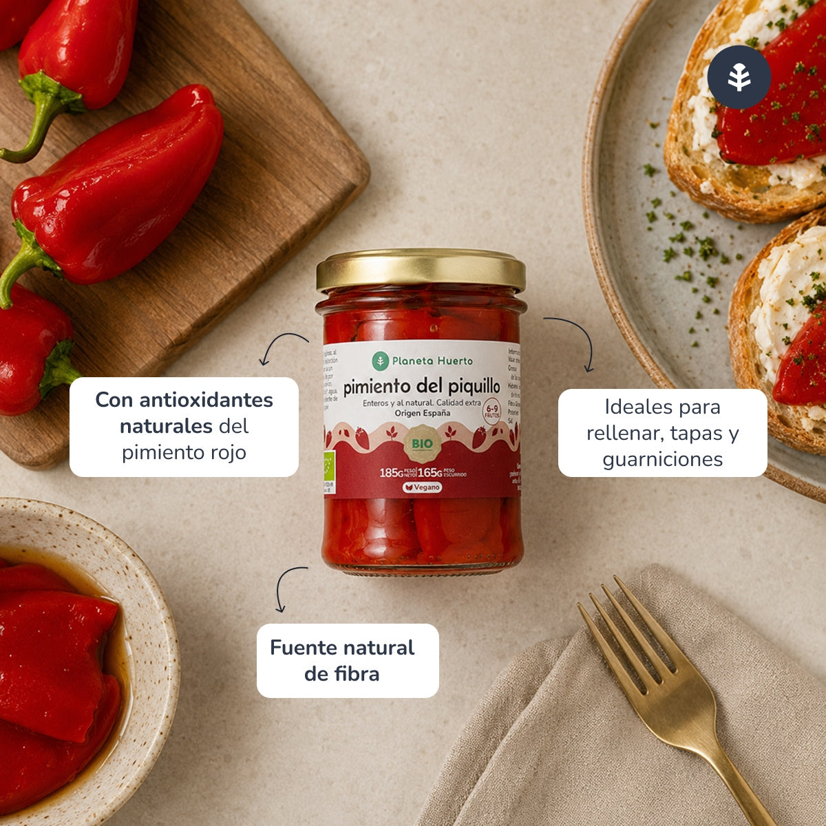 Pimiento piquillo entero ECO Planeta Huerto 185g