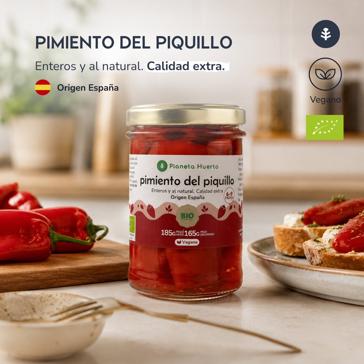 Pimiento piquillo entero ECO Planeta Huerto 185g