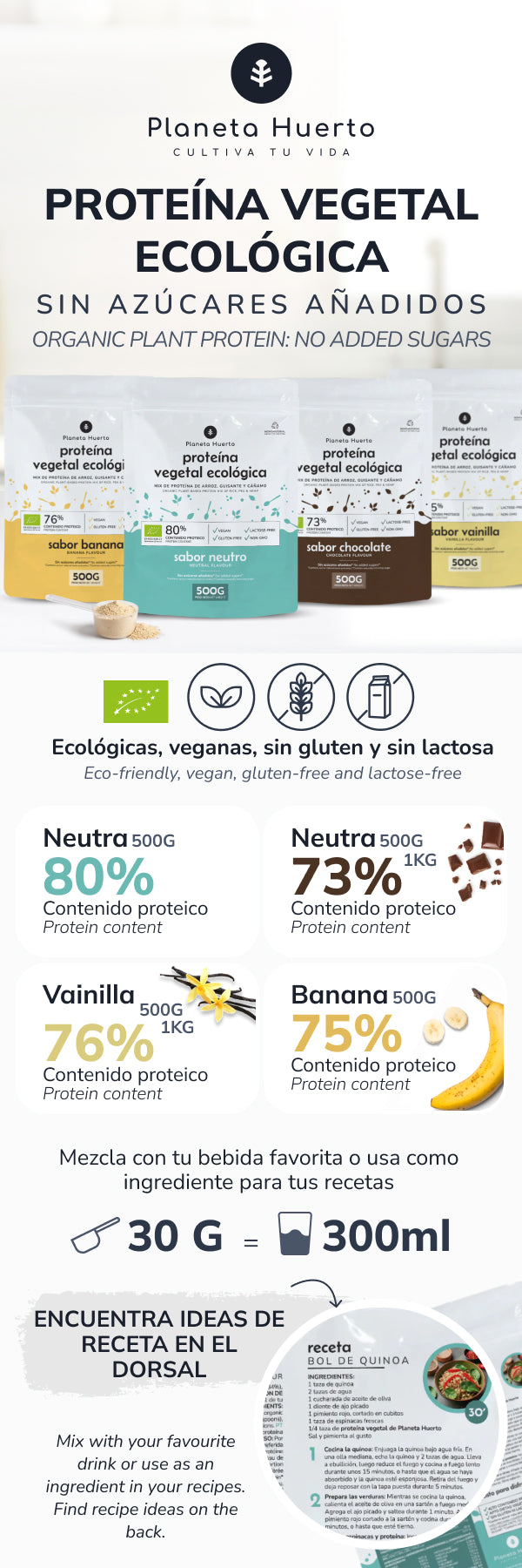 Proteína vegana ECO 73% chocolate Planeta Huerto  1Kg