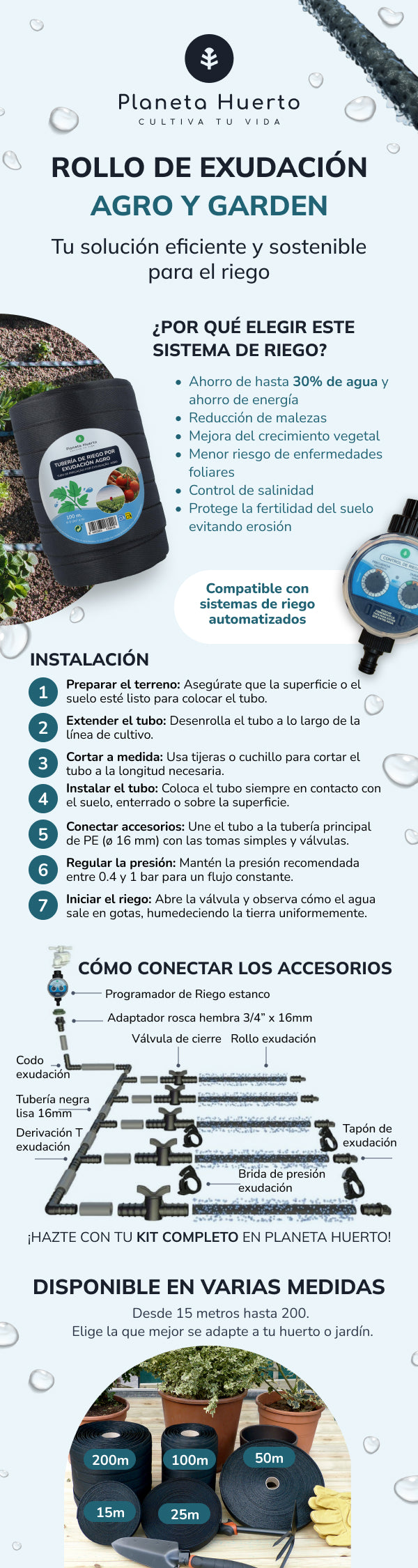 Tubería de Riego por Exudación en Rollo Garden Planeta Huerto 50 m