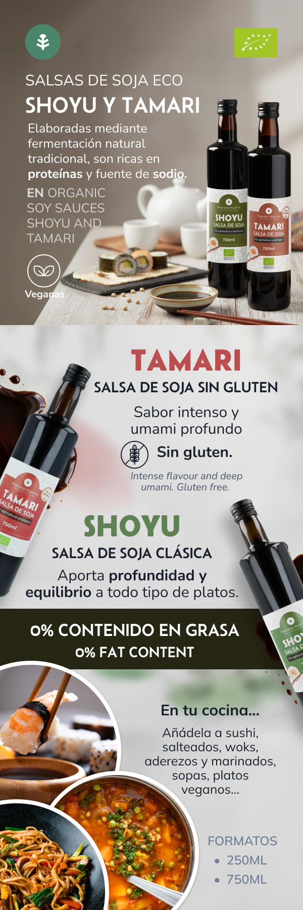 Pack 6x Salsa de soja Tamari ECO Planeta Huerto 750 ml