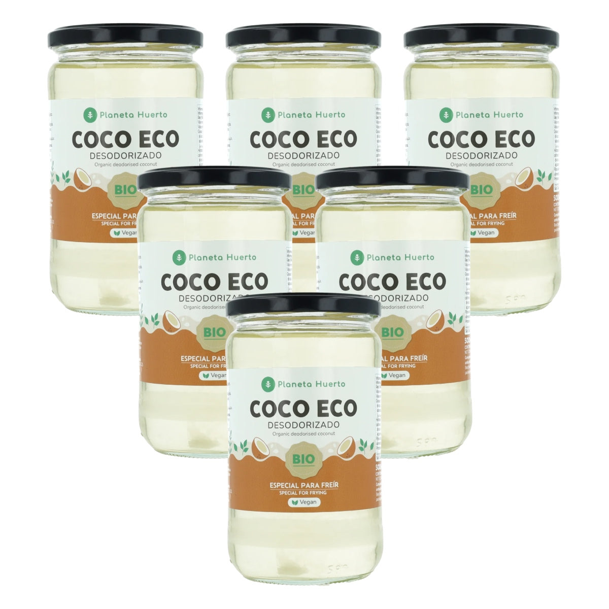 Pack 6x Aceite de coco desodorizado ECO Planeta Huerto 500 ml