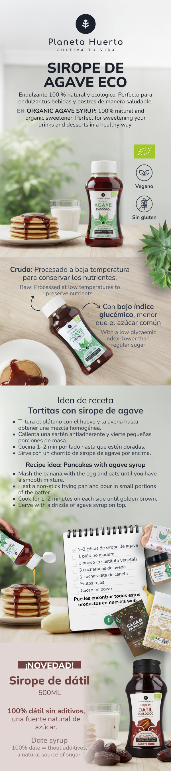 Sirope de Agave ECO crudo Planeta Huerto 500 ml