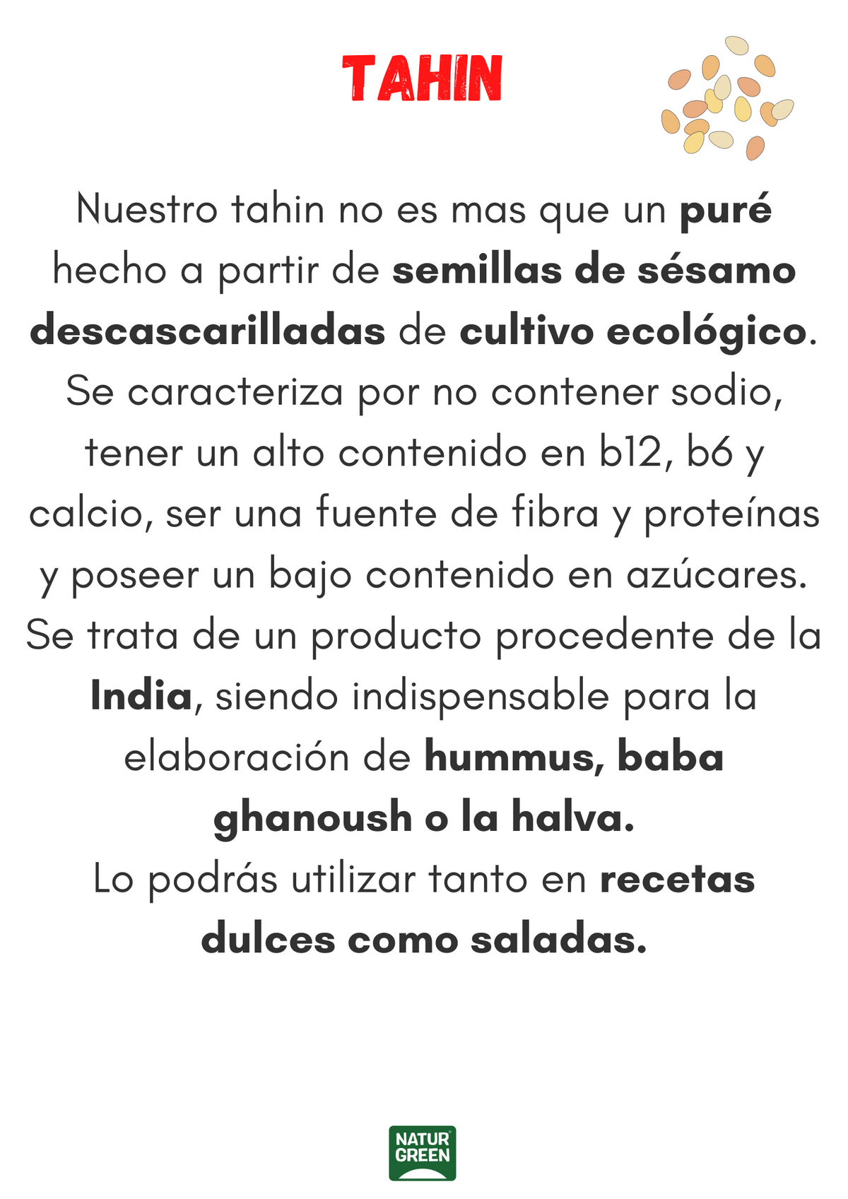 Crema de Tahin Blanco sin gluten Naturgreen 300 g