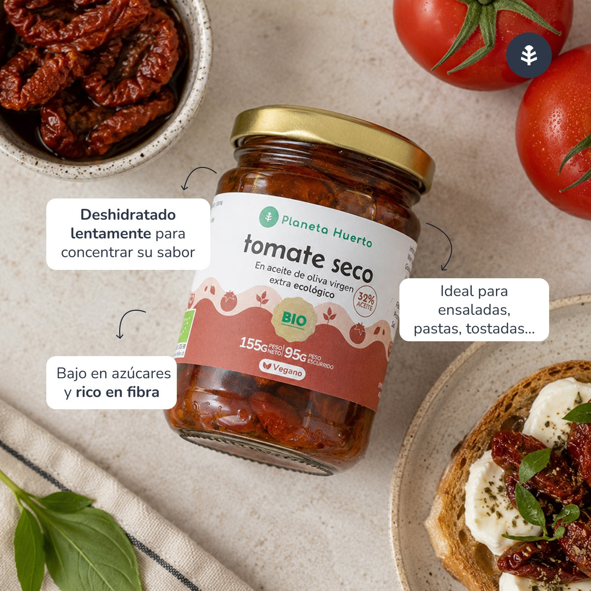 Tomate seco en aceite de oliva virgen extra ECO Planeta Huerto 155 g