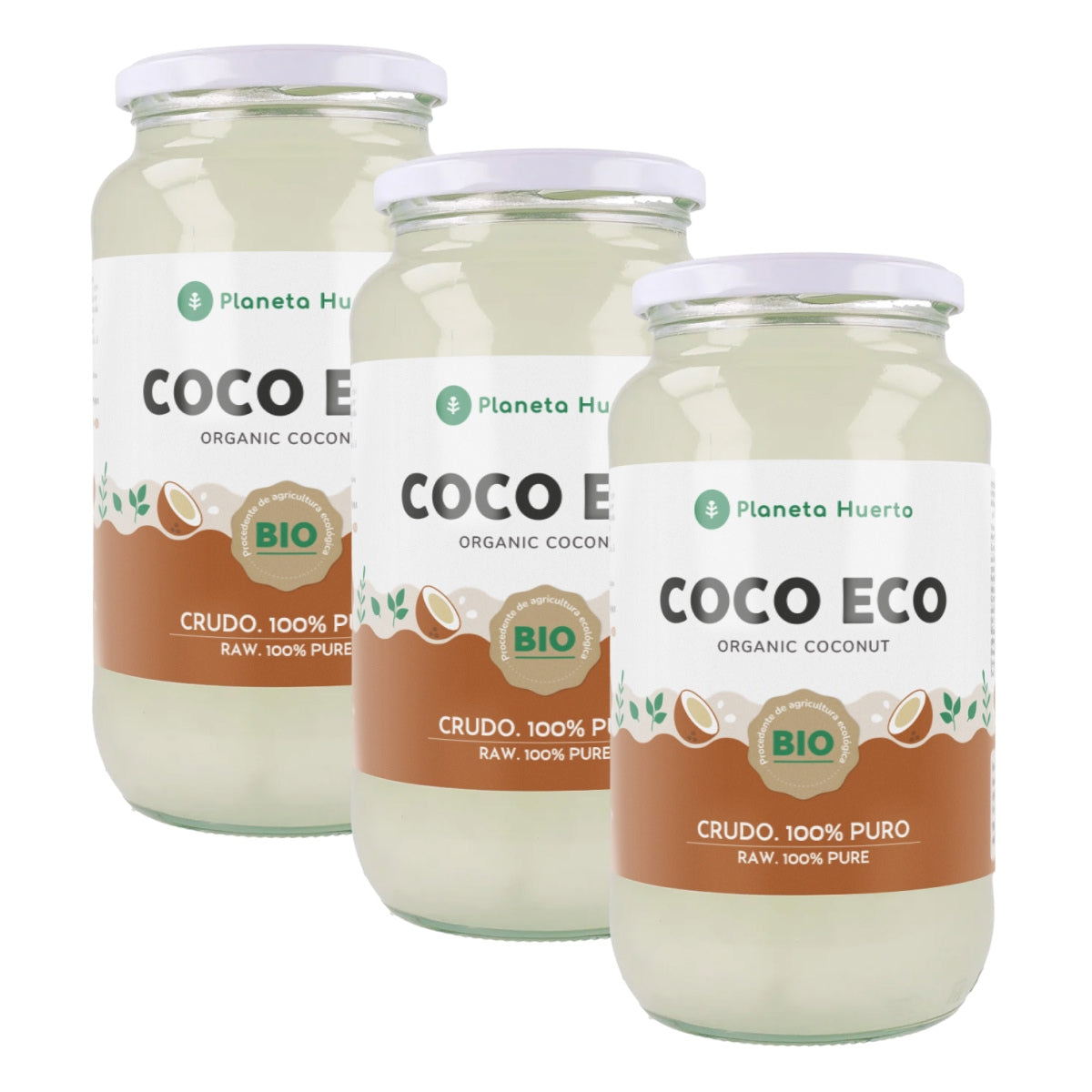 Pack 3x Aceite de coco ECO Planeta Huerto 860 ml