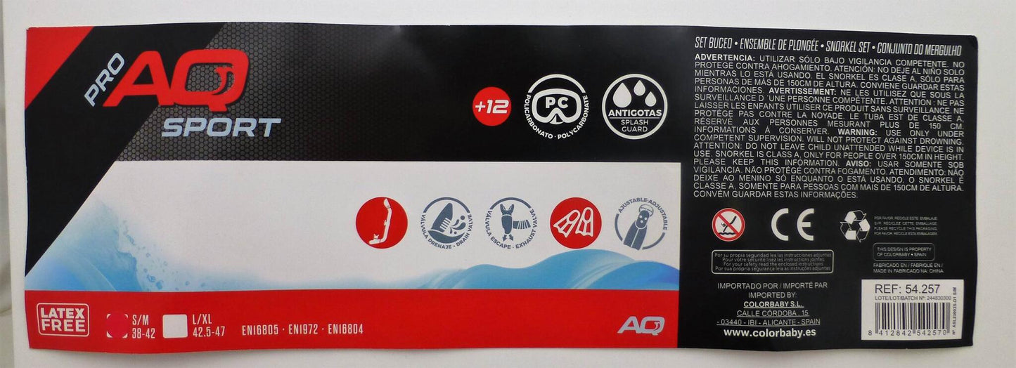 Aqua Sport Set Gafas De Buceo Adulto C/tubo Y Aletas T.38-42_5