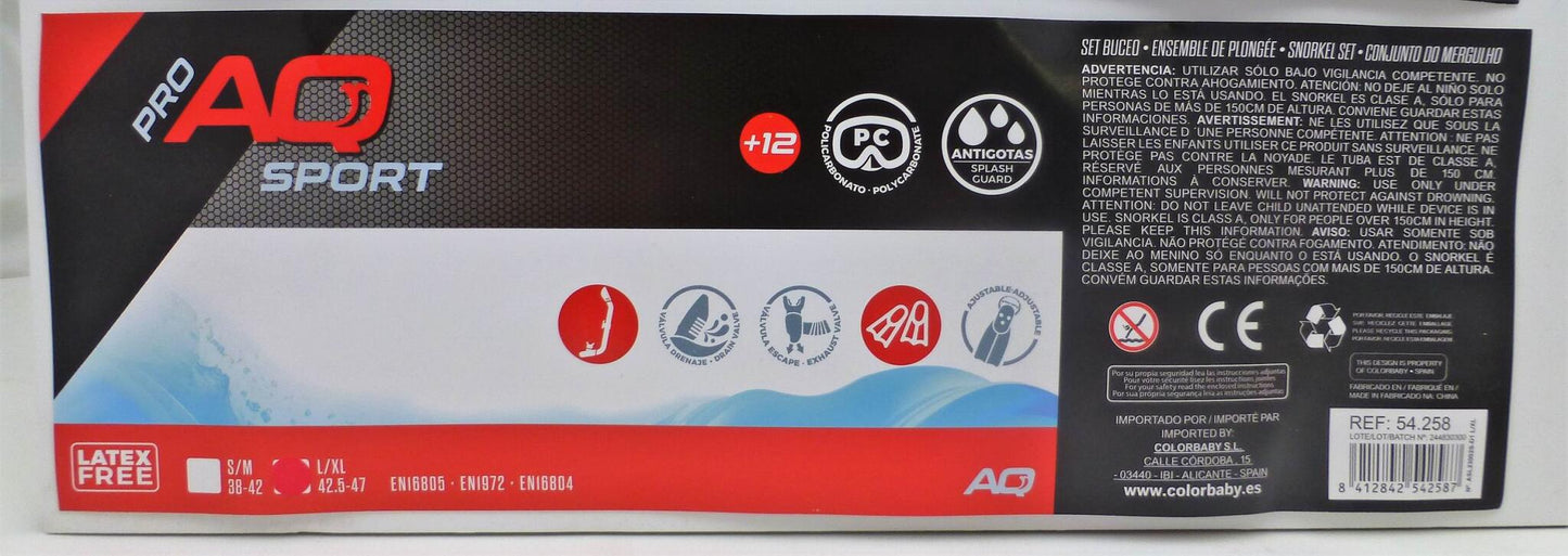 Aqua Sport Set Gafas De Buceo Adulto C/tubo Y Aletas T.42,5-47_5